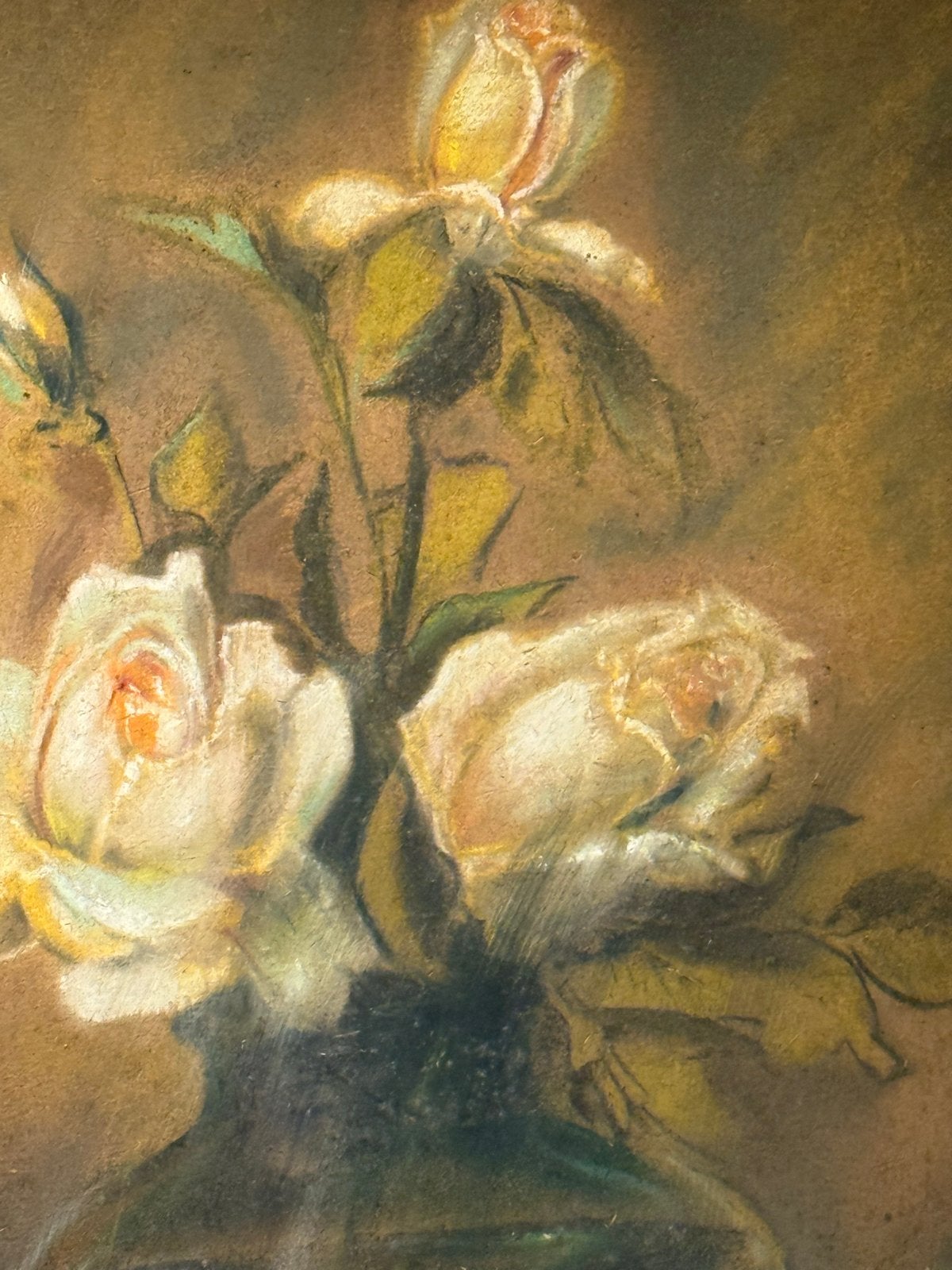 Klassiek schilderij: Rozen in vaas, olieverf op doek, Bloemen, Doek, Ophalen of Verzenden, Handgeschilderd