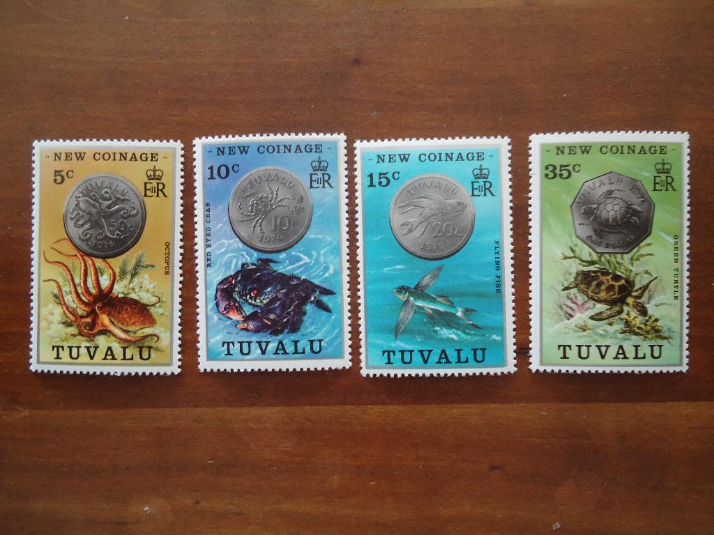 Zeedieren en munten Tuvalu1976, mi. 19-22 postfris, Ophalen of Verzenden, Postfris, Overige thema's