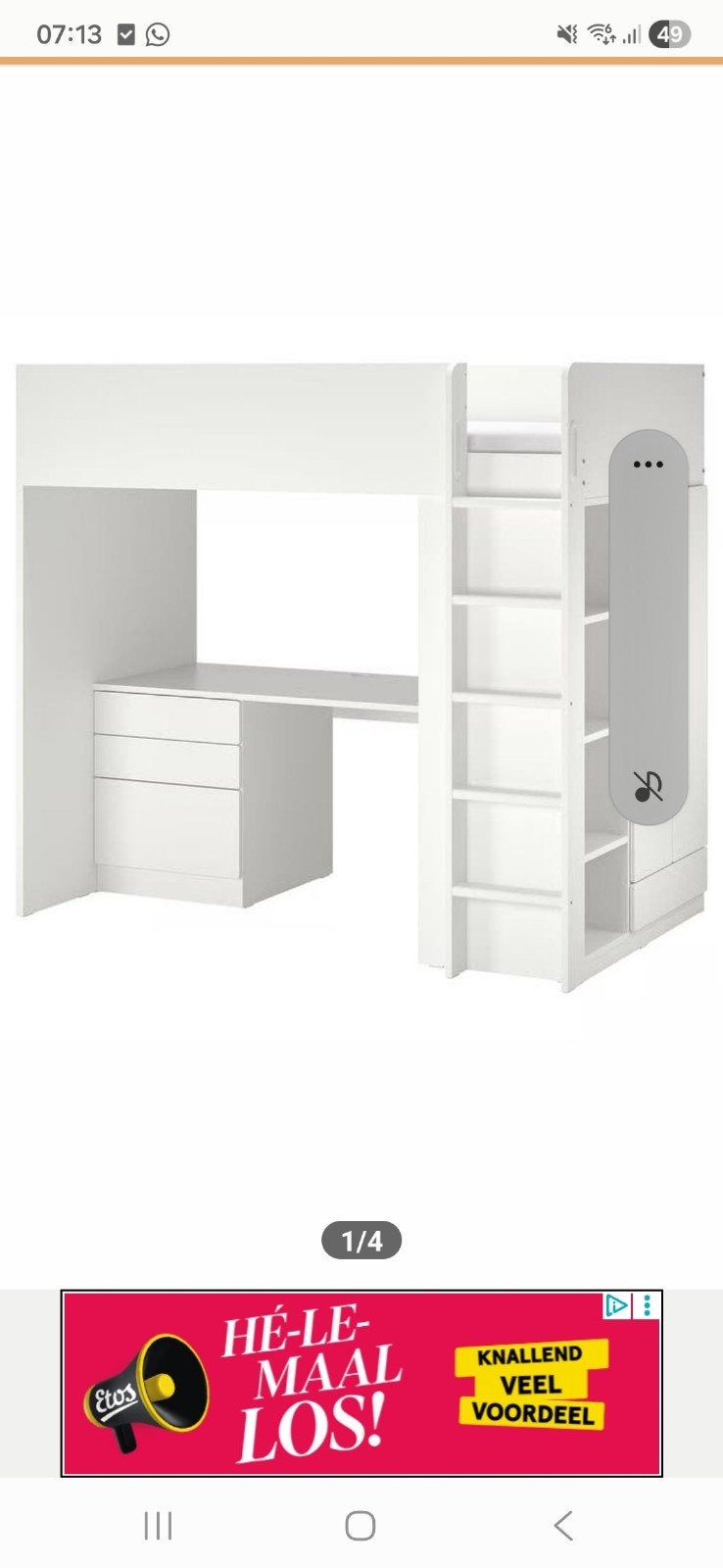Hoogslaper wit inc kleding kast en bureau met lades, Ophalen, Gebruikt, Eenpersoons, 90 cm