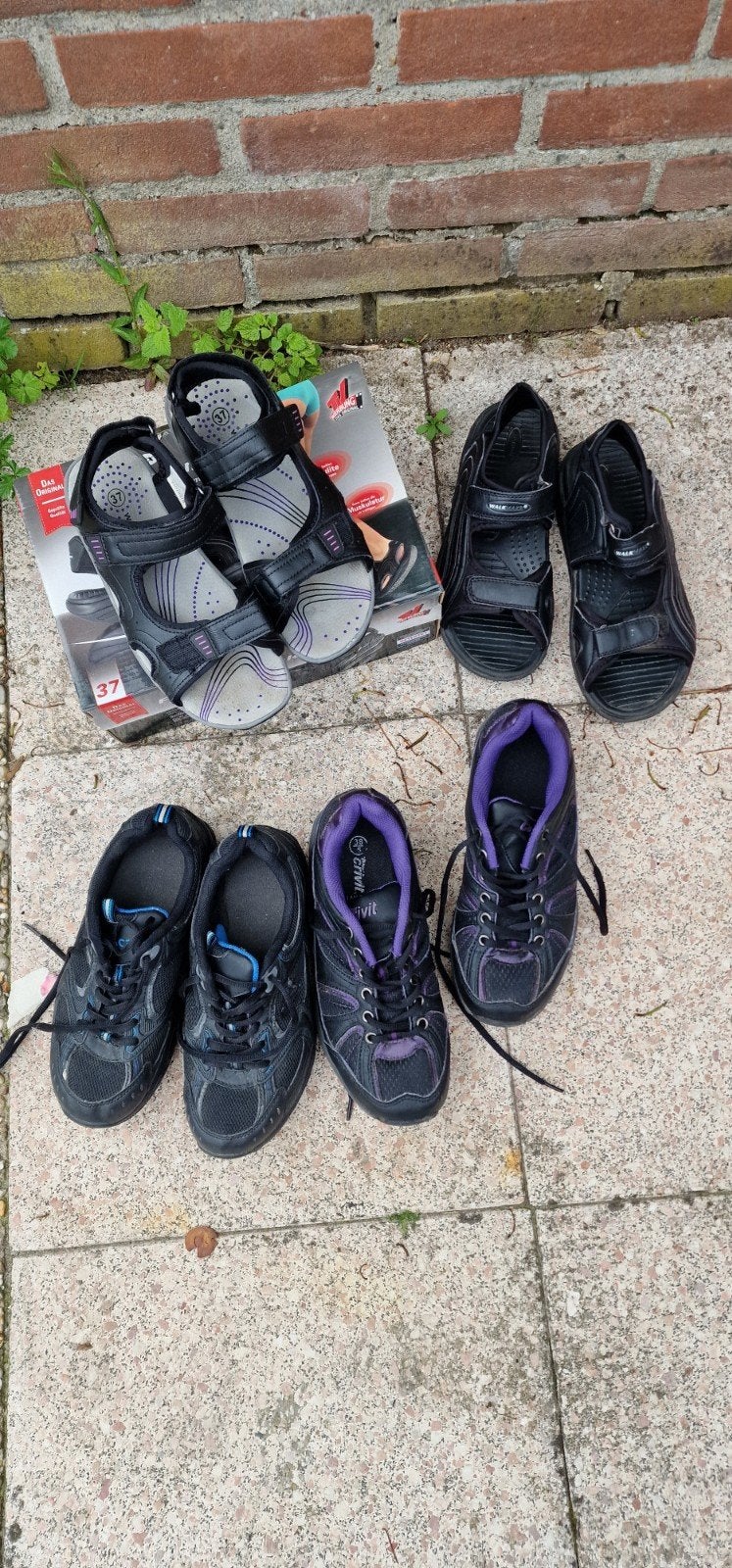 Partij van 4 Fitnes sandalen en schoenen maat 37, Zwart, Gedragen, Fotnrd, Sandalen of Muiltjes