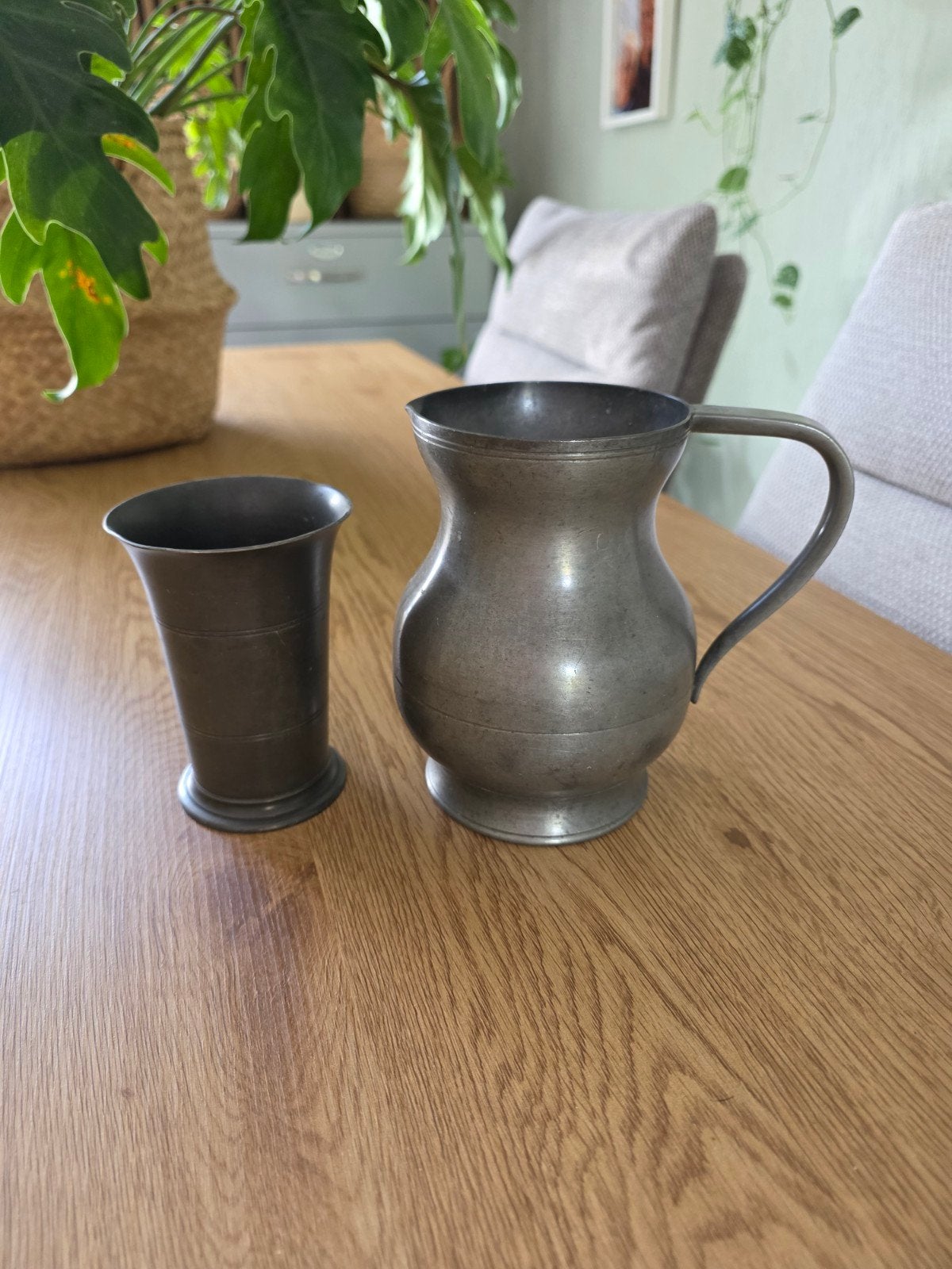 Antieke tinnen kan en beker van F.H. Tollenaar, Antiek en Kunst, Ophalen