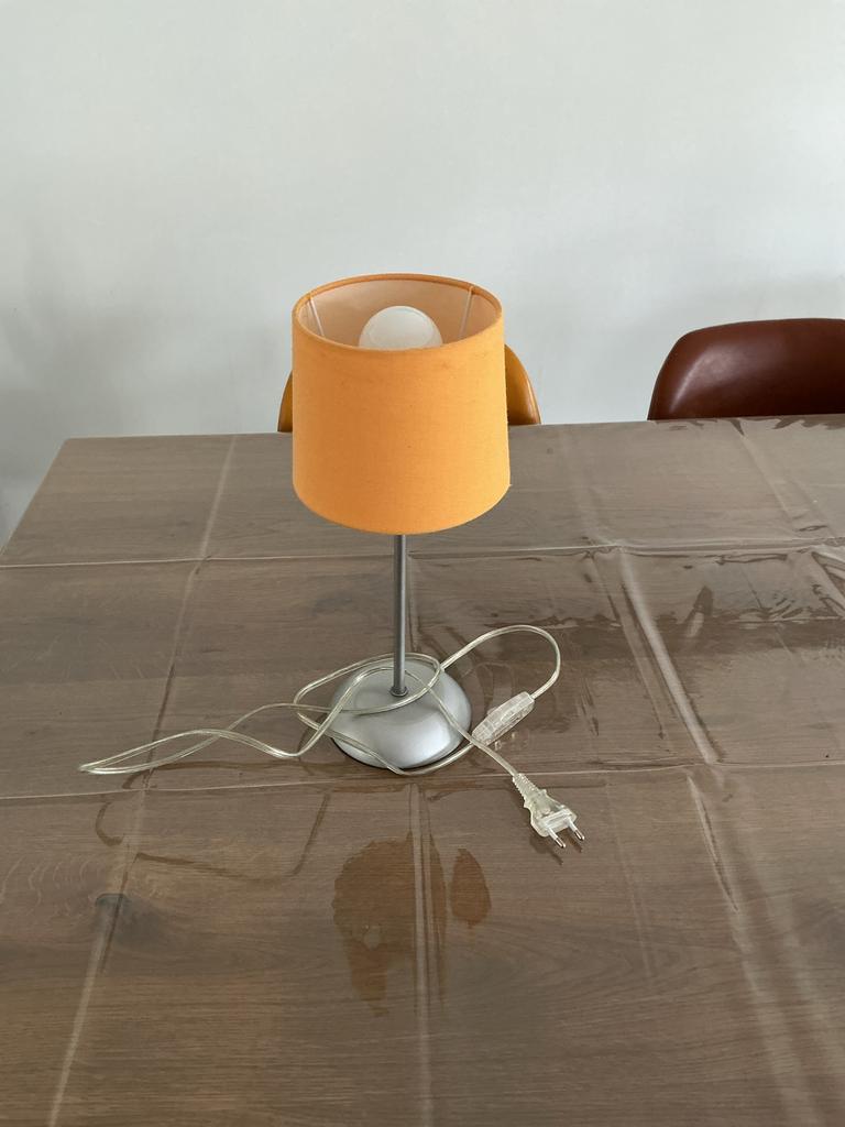 Schemerlamp met snoerschakelaar - Gele kap, Ophalen, Gebruikt, Metaal, Minder dan 50 cm