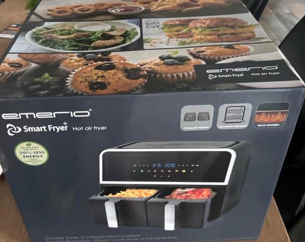 Emerio Smart Fryer heteluchtfriteuse met 2 lades, Witgoed en Apparatuur, Airfryers, Ophalen of Verzenden, Nieuw, Airfryer