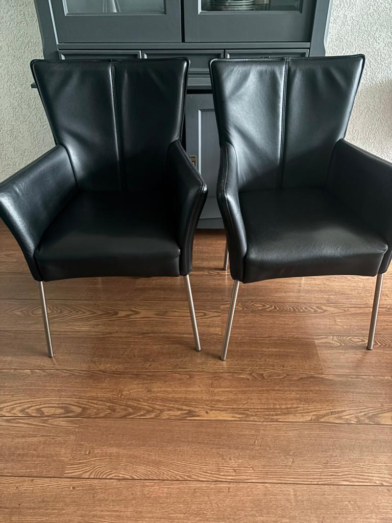 Zwarte leren stoelen 2 stuks, Ophalen, Gebruikt, Twee, Zwart