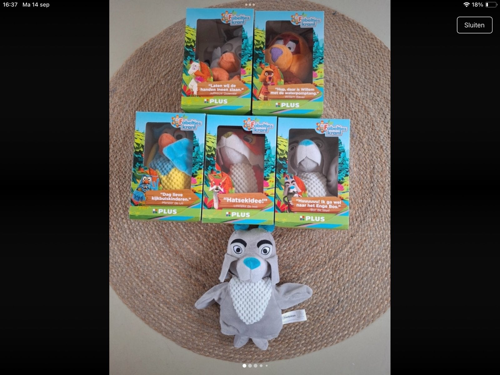 Fabeltjeskrant handpoppen (5x nieuw in doos) + 1x los - KIKA, Met doos, Overige merken, Overige karakters, Nieuw