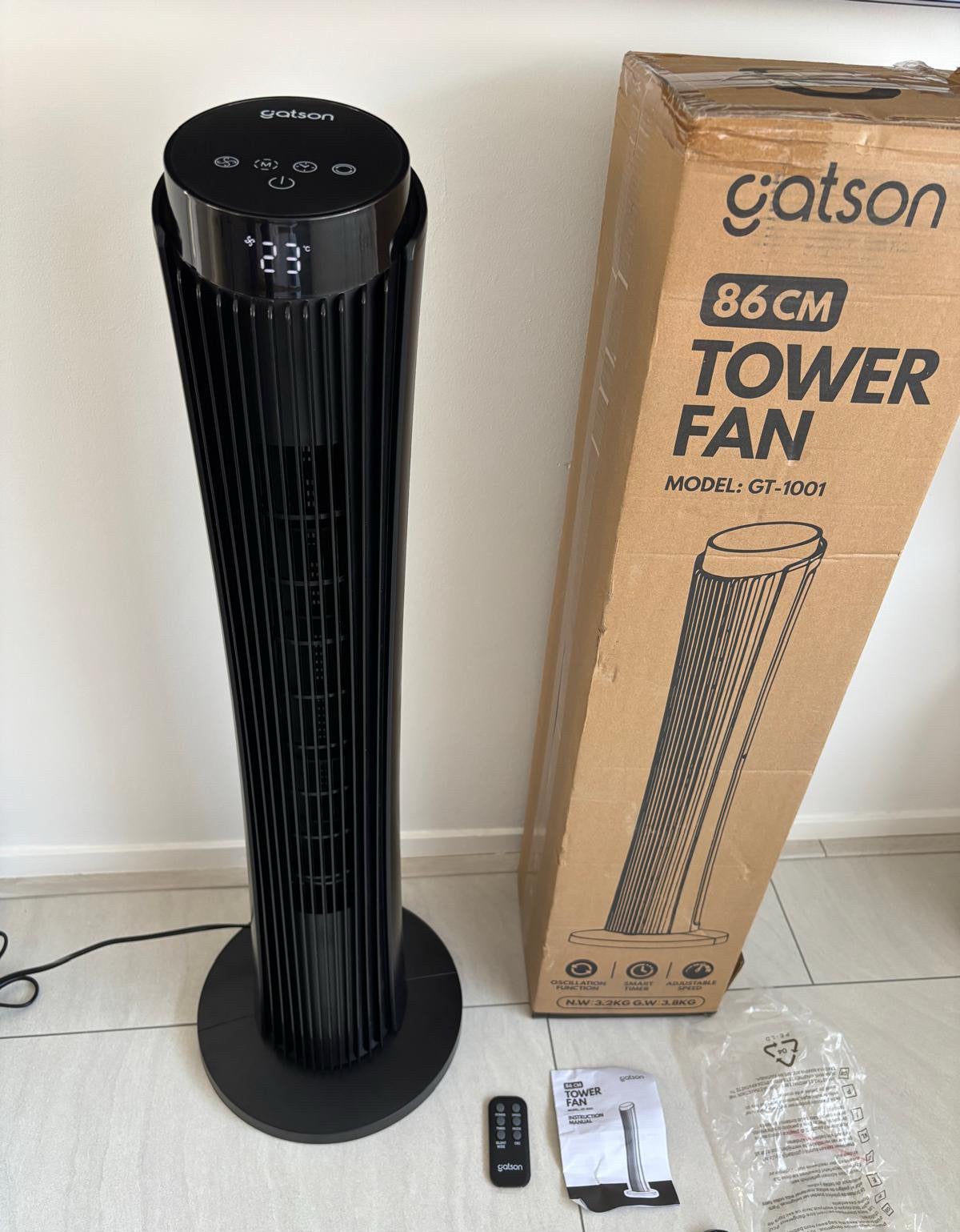 Gatson Torenventilator 86cm - Stil - Met Afstandsbediening, Witgoed en Apparatuur, Ventilatoren, Ophalen of Verzenden, Ventilator met afstandsbediening