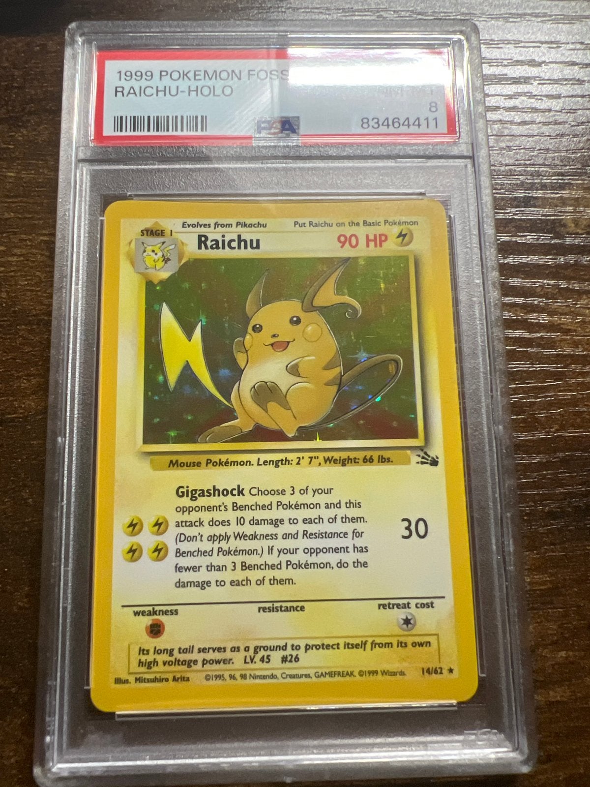 Raichu #4 - Fossil - PSA 8, Ophalen of Verzenden, Zo goed als nieuw, Losse kaart, Foil