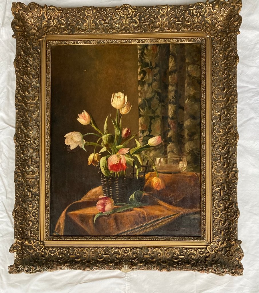 Piet Cottaar (1878-1950) - Stilleven met Tulpen, Paneel, Olieverf, Klassiek, Ophalen