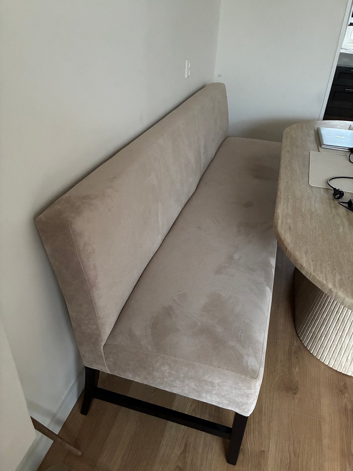 Stijlvolle beige eetbank - zo goed als nieuw, Driepersoons, 75 tot 100 cm, Ophalen of Verzenden, Zo goed als nieuw