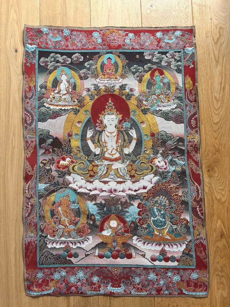 Original Nepalese Thangka – Guanyin (Avalokiteśvara), 91 cm, Schilderij, Overige herkomsten, Handgemaakt