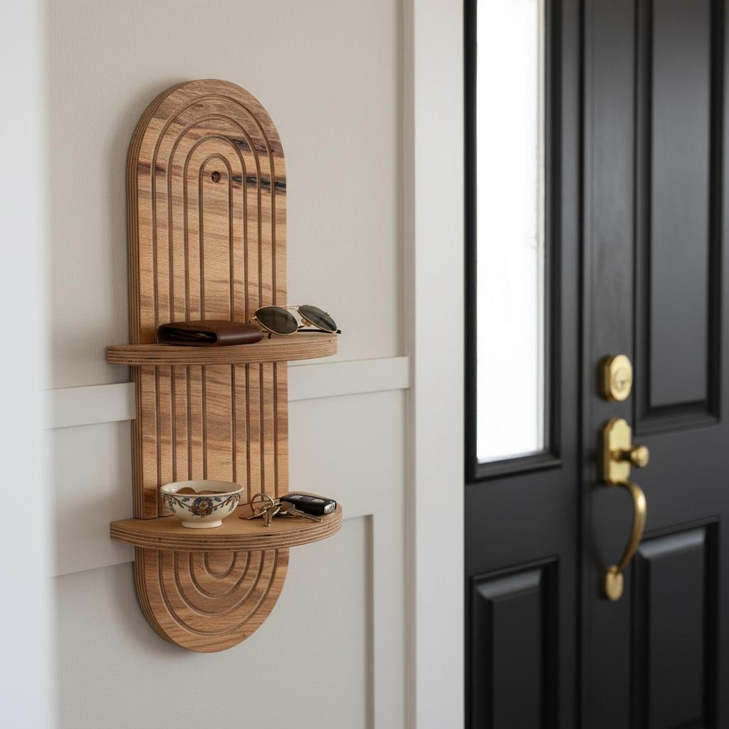Luxe Beukenhouten Wandplank Dubbel, Eigen ontwerp, Wandhanger, 24 cm, Hout