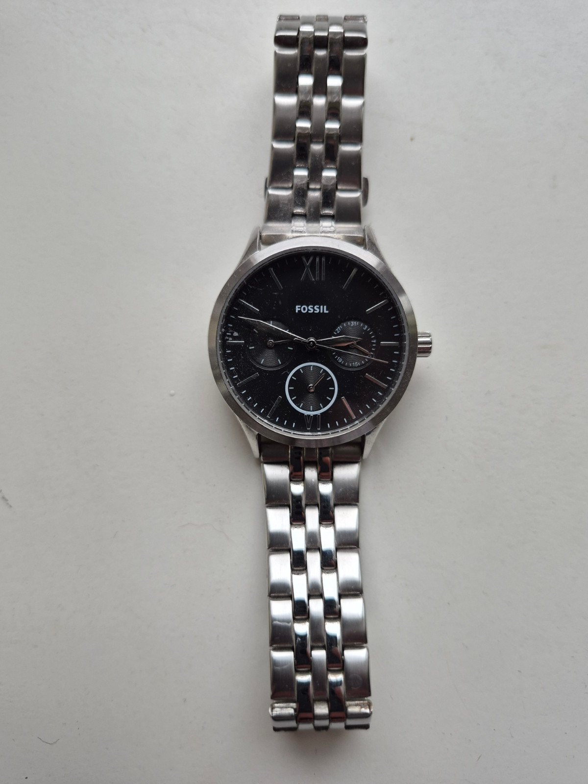 Fossil horloge met stalen band - Zwart/Zilver, Sieraden, Tassen en Uiterlijk, Staal, Gebruikt, Staal, Fossil