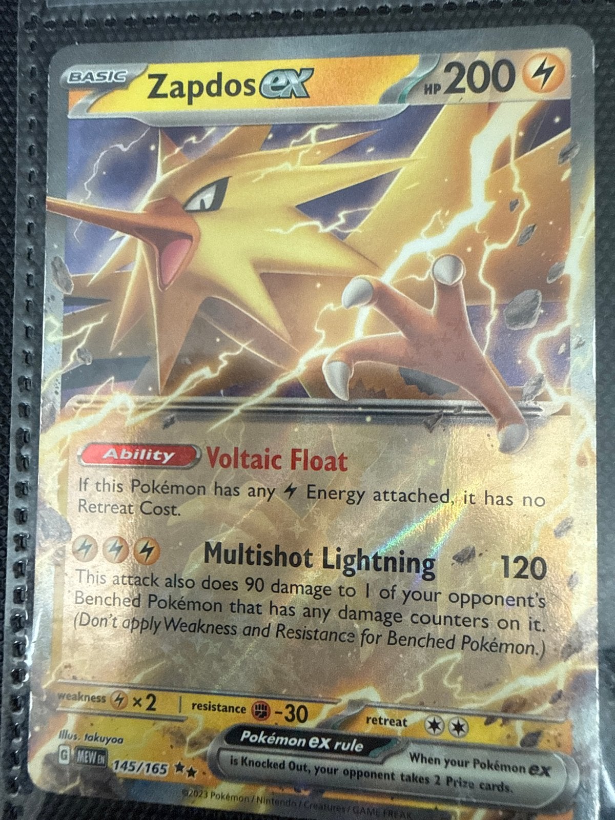 Pokémon Zapdos ex 145/165 Mew ex Full Art Kaart, Ophalen of Verzenden, Zo goed als nieuw, Losse kaart, Foil