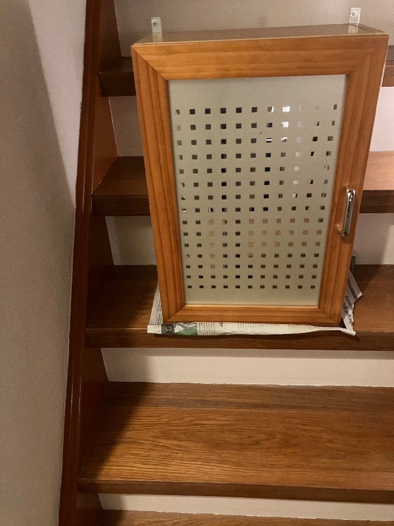 Houten kastje met glazen deur, Ophalen, Overige houtsoorten, Minder dan 150 cm, Minder dan 25 cm
