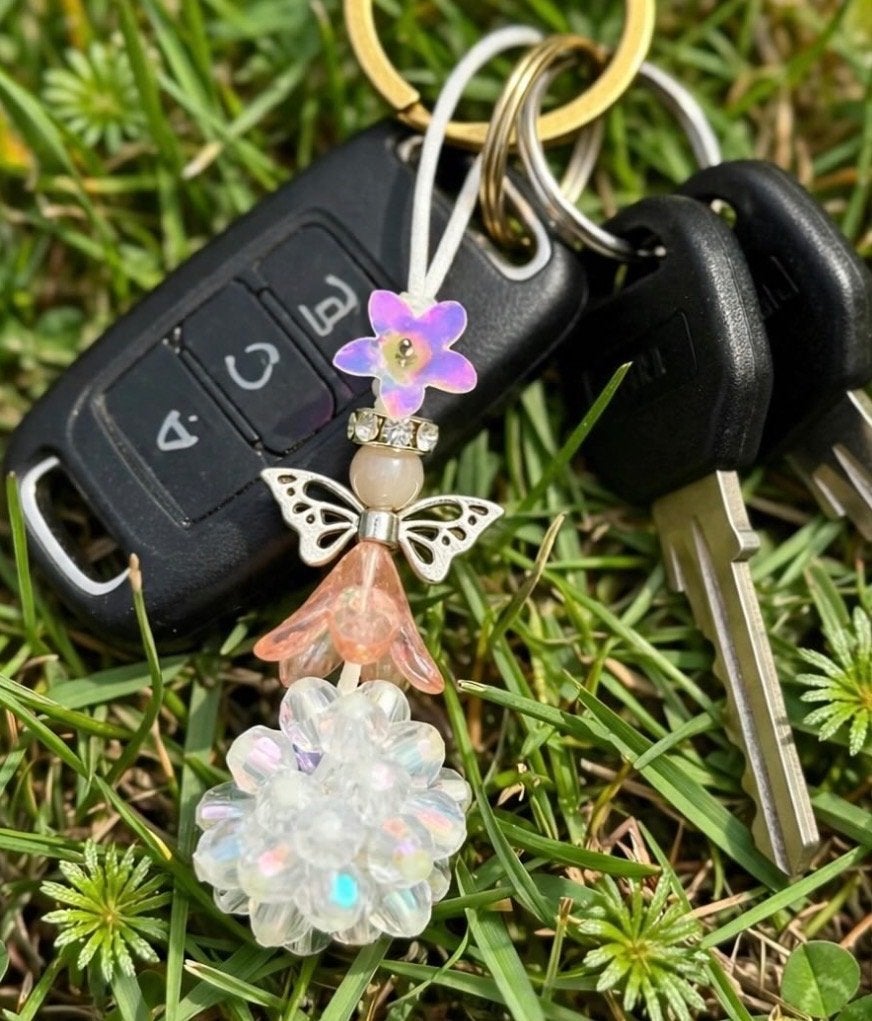 Sleutelhanger met rozenkwarts fee en kralen paardenbloem, Verzenden, ., Nieuw, .