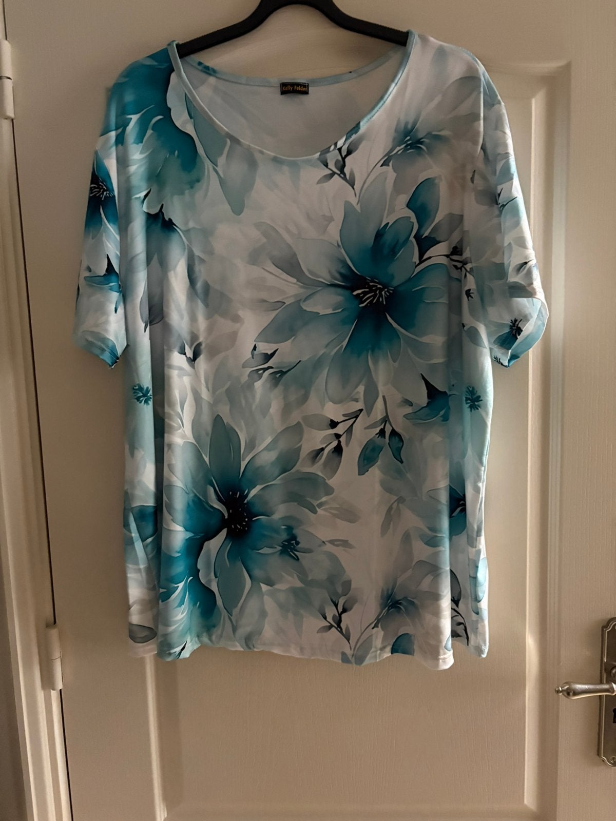 Shirt 54/56 Kelly Felder blauw/groentinten/wit., Ophalen of Verzenden, Nieuw, Blauw, Shirt of Top