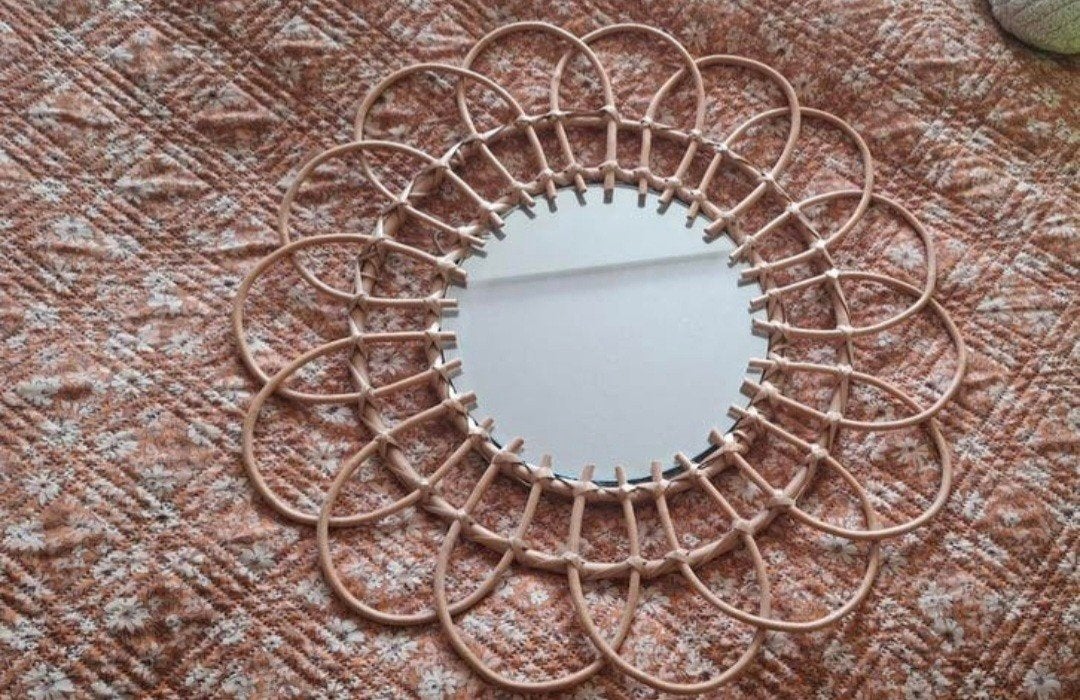 Rotan spiegel, Ophalen, Minder dan 50 cm, Rond, Zo goed als nieuw