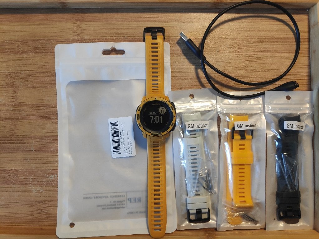Garmin Instinct Solar Geel met 3 horlogebandjes, Gebruikt, Garmin Instinct Solar, Geel, Ophalen of Verzenden