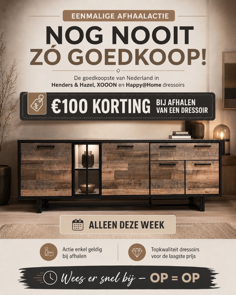 TOTALE UITVERKOOP DRESSOIRS – €100 KORTING BIJ AFHALEN!, Nieuw, 3 of 4 laden, 200 cm of meer, Minder dan 100 cm
