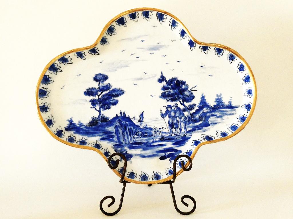 Schaal dienblad / 8 water bekers ( Delfts blauw) geschilderd, Ophalen of Verzenden