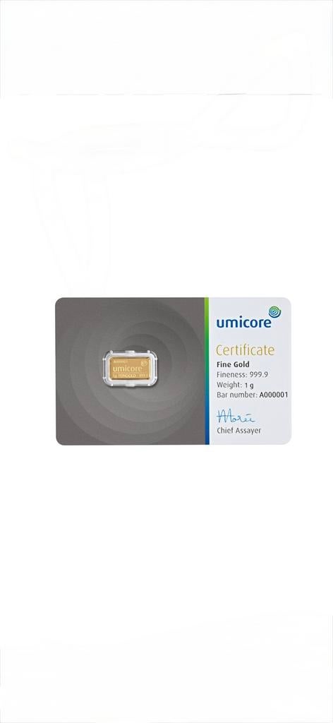 Umicore goudbaar 1 gr, Verzenden, Goud