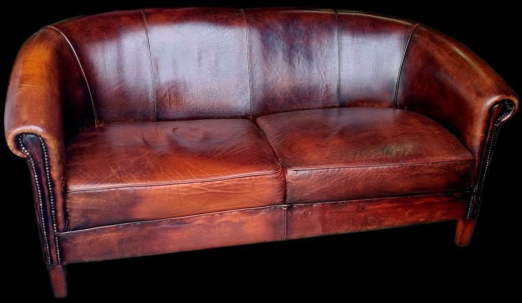 Schapenleren kuip bank bruin rood + BEZORGING