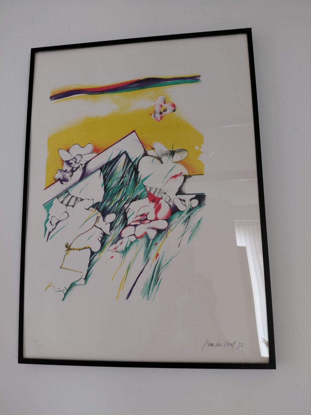 Abstracte print van P. van der Heijdt, 1972, Antiek en Kunst, Kunst | Tekeningen en Foto's, Ophalen of Verzenden, Print, Print/reproductie