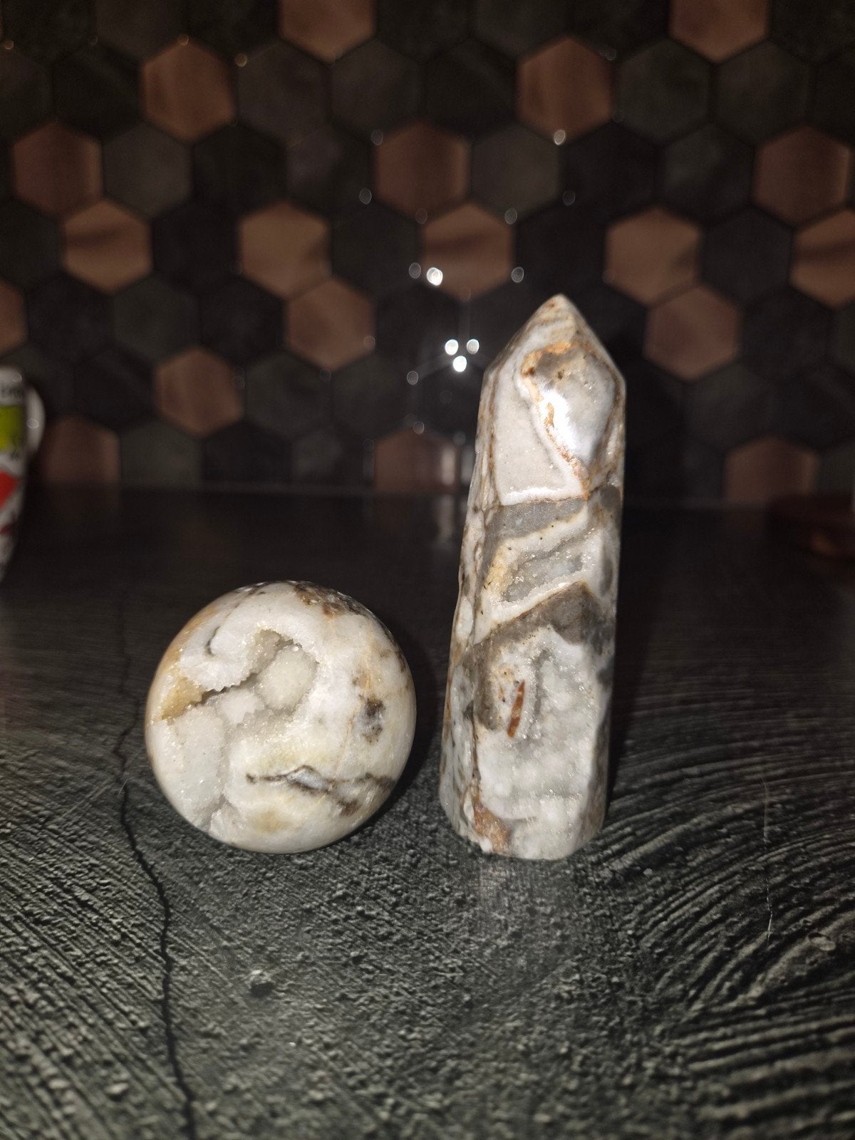 zebra agaat set bol en toren, Verzamelen, Ophalen of Verzenden, Mineraal