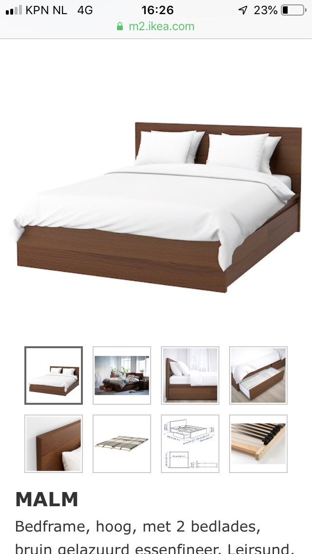 IKEA MALM Bedframe met 2 bedlades, bruin, 160x200 cm, Ophalen, Bruin, Tweepersoons, Zo goed als nieuw