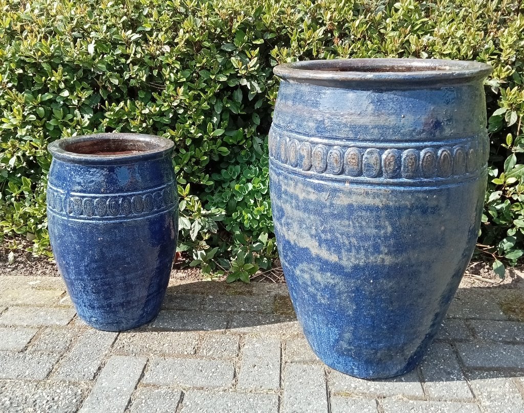 Geglazuurde pot rim bleu old look in twee maten., Tuin en Terras, Bloembakken en Plantenbakken, Ophalen, Overige materialen, Minder dan 60 cm