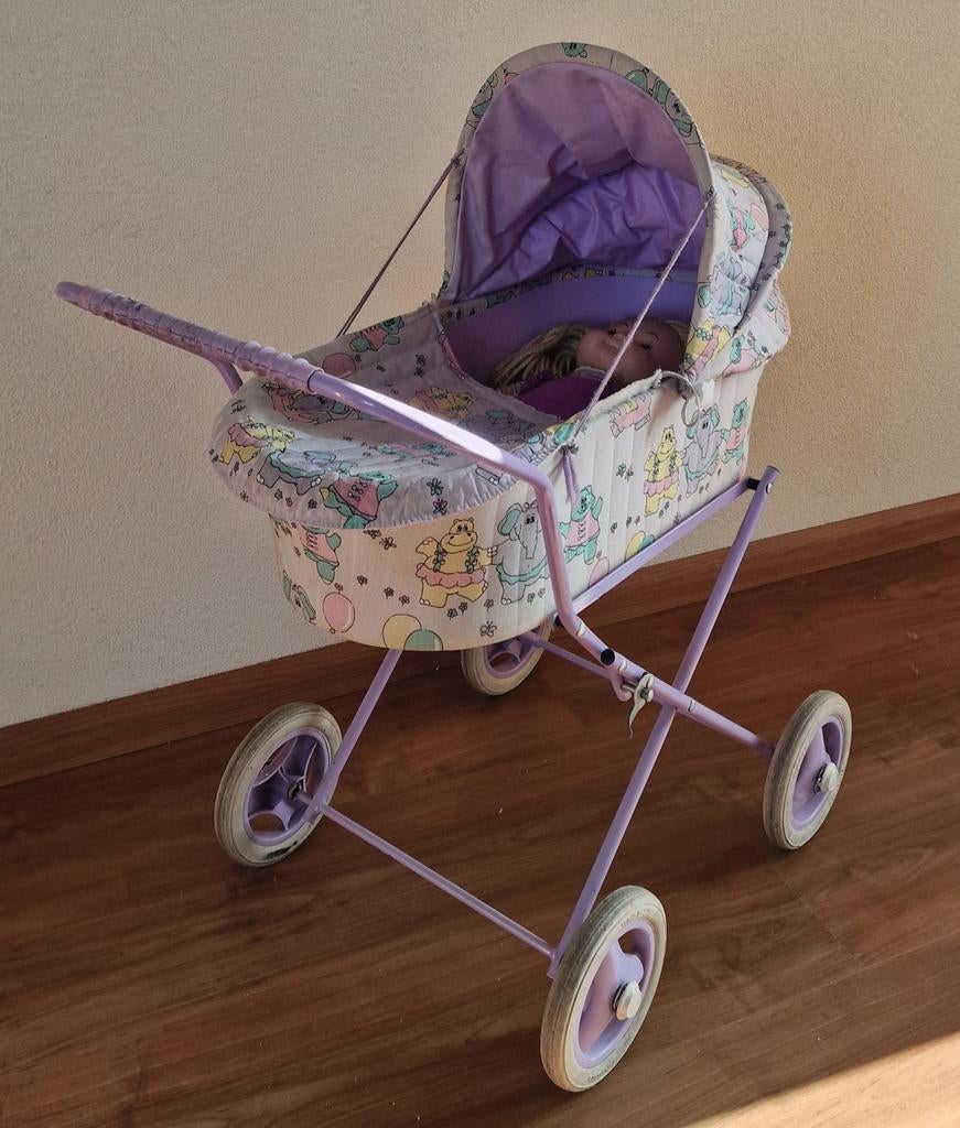 Vintage poppenwagen met pop - paars, Ophalen, Gebruikt, Overige typen
