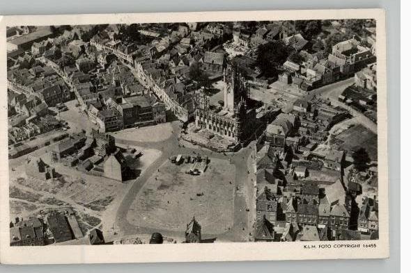 Middelburg KLM Luchtfoto 1946 Markt +Raadhuis zegel st 1950, Verzenden, 1940 tot 1960, Gelopen, Zeeland