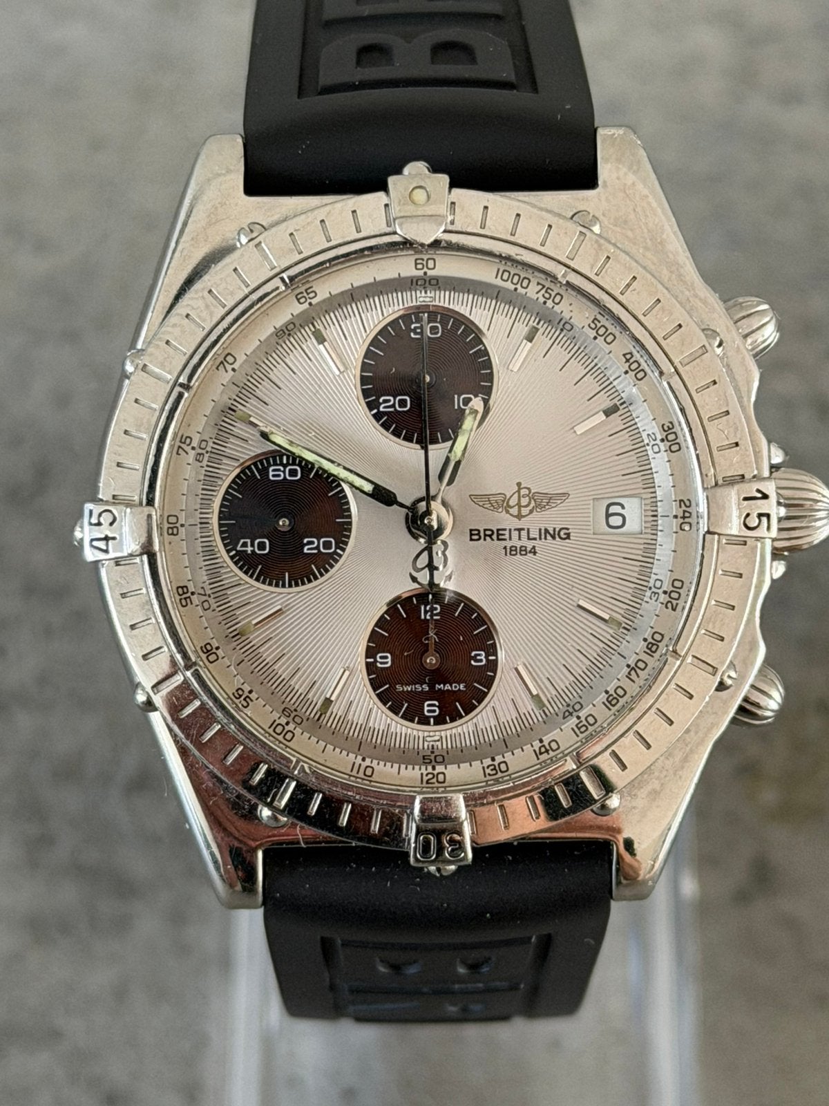 Breitling Chronomat A13048 "Tropical Panda dail" 39mm, Ophalen of Verzenden, Zo goed als nieuw, Staal, Breitling