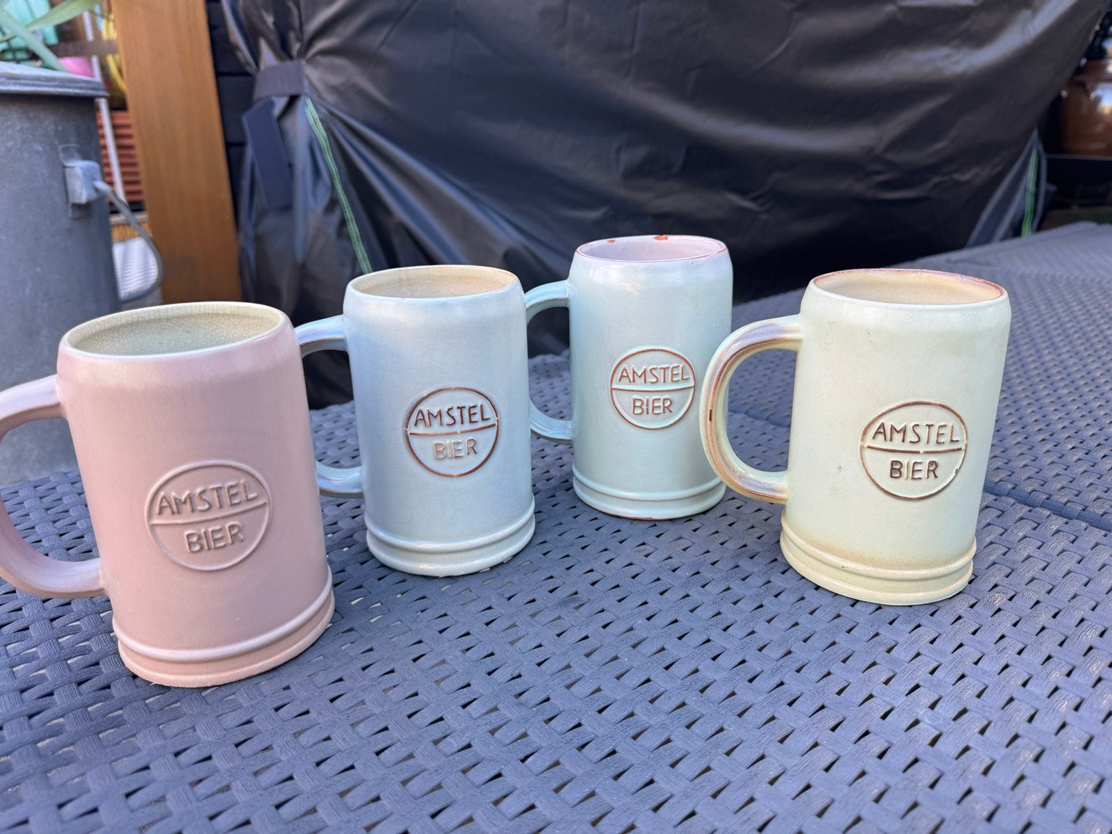 4 Amstelbier mokken - Vintage bierpullen, Gebruikt, Overige merken, Keramiek, Vintage