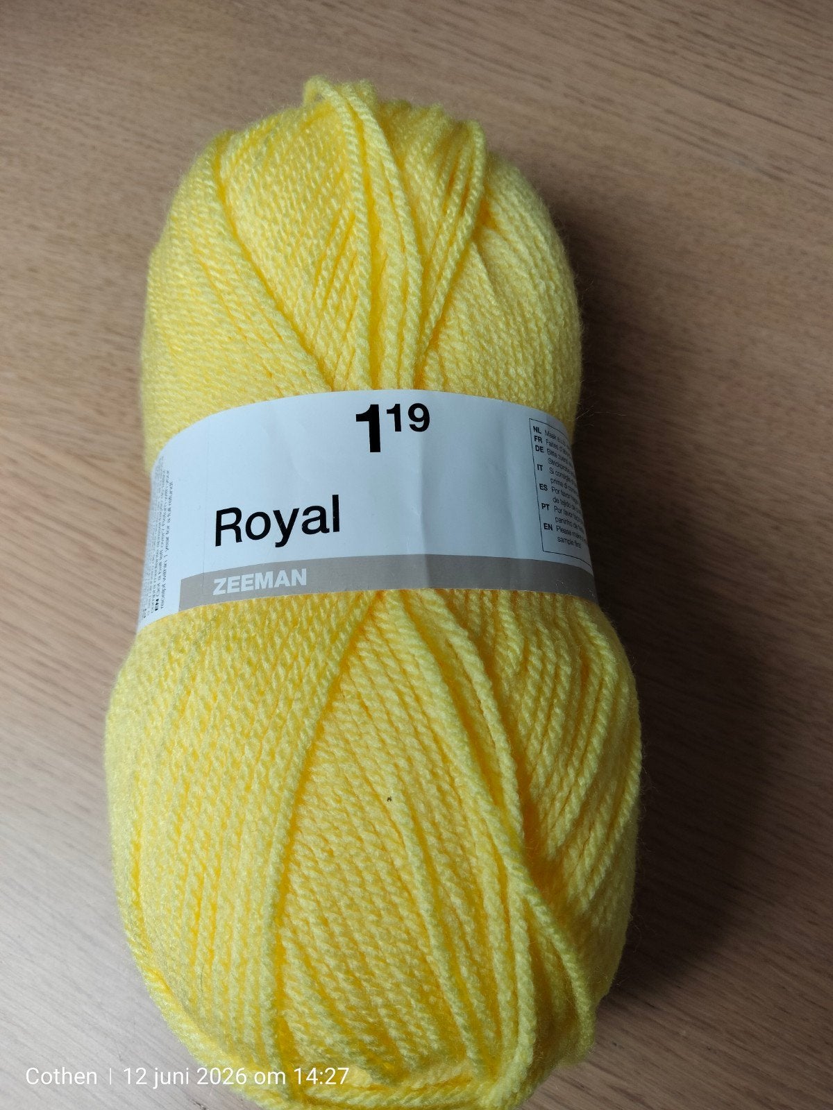Zeeman Royal Geel Garen - Kleur 12, Lot 50524, Hobby en Vrije tijd, Breien en Haken, Ophalen of Verzenden, Nieuw, Breien of Haken