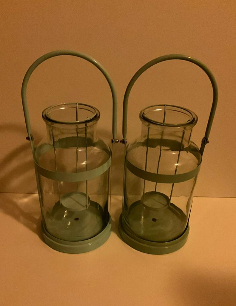 Mooie metalen windlichten in mintgroen, Ophalen, Zo goed als nieuw, Metaal