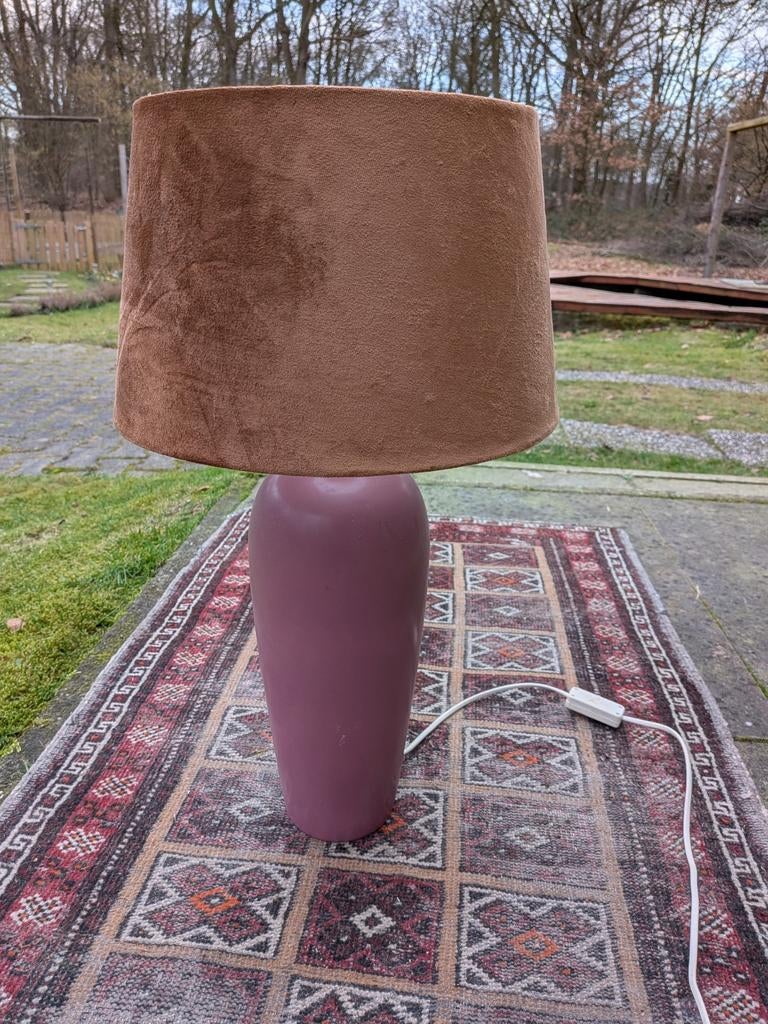 Mooie paarse lamp met bruine kap, Ophalen, Zo goed als nieuw, Rond, 50 cm of meer