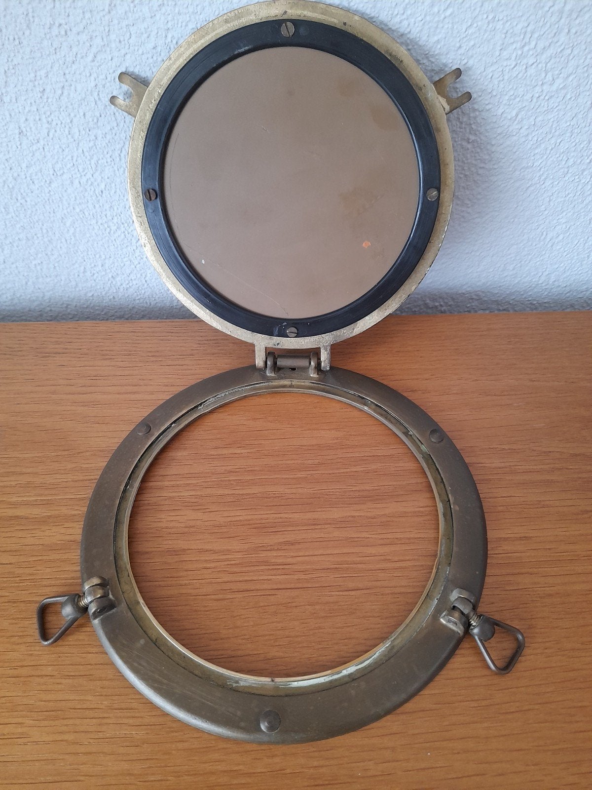 Vintage Patrijspoort Spiegel - Messing Scheepsdecoratie, Ophalen of Verzenden, Rond, Minder dan 50 cm, Minder dan 100 cm