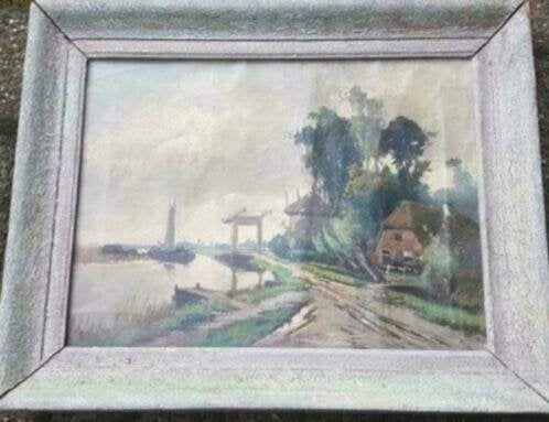 Olieverf Hollands landschap F. Van Osch rond 1940 1950., Antiek en Kunst, Kunst | Schilderijen | Klassiek, Ophalen