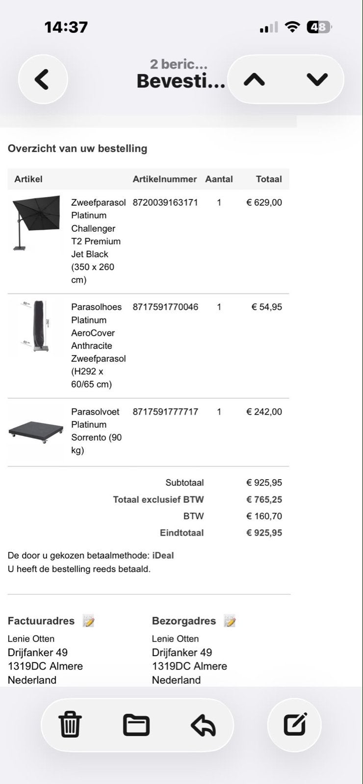 Platinum Challenger T2 Premium Zweefparasol Jet Black, Ophalen, Nieuw, 3 tot 4 meter, Zweefparasol