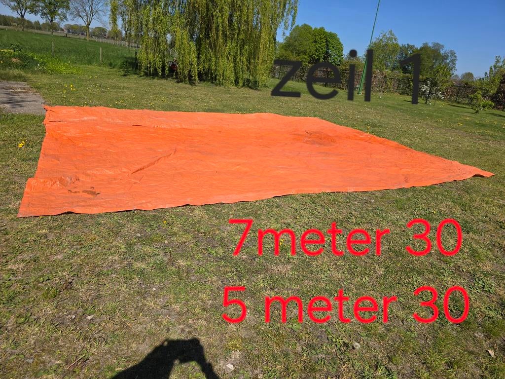Te koop verschillende maten oranje afdekzeilen, Doe-het-zelf en Verbouw, Zeil en Folie, Ophalen, Gebruikt, 15 m² of meer, Zeil