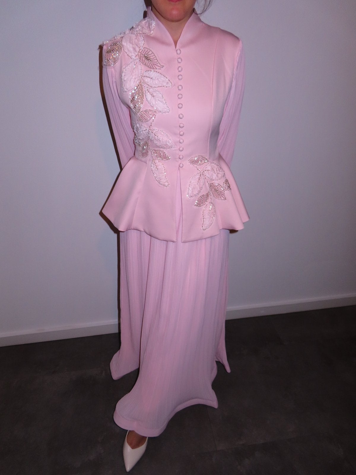 Elegante lichtroze modest jurk/set maat S, Ophalen of Verzenden, Zo goed als nieuw, Roze, Overige typen