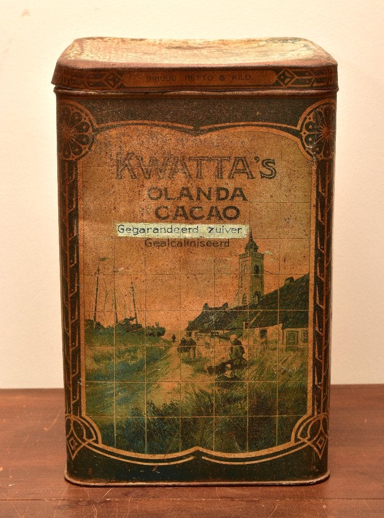 Vintage KWATTA Cacao blik inhoud 5 kilo - GROOT!, Verzamelen, Blikken, Ophalen of Verzenden, Gebruikt, Overige, Overige merken