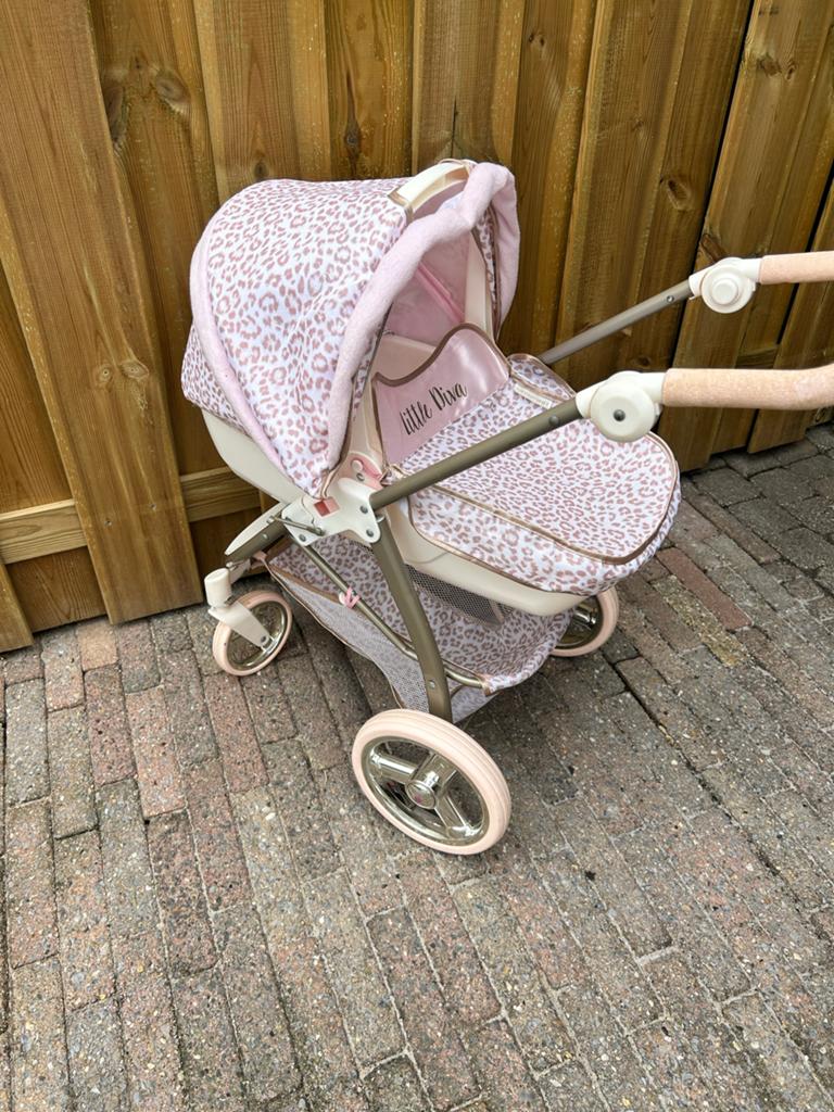 Little diva poppenwagen goud roze panterprint, Kinderen en Baby's, Ophalen of Verzenden, Babypop