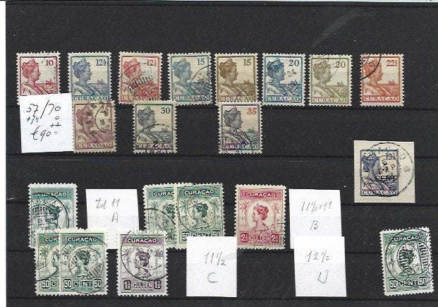 Curacao serie 57/70 + 74 gestempeld c.w 90 euro+=, Ophalen of Verzenden