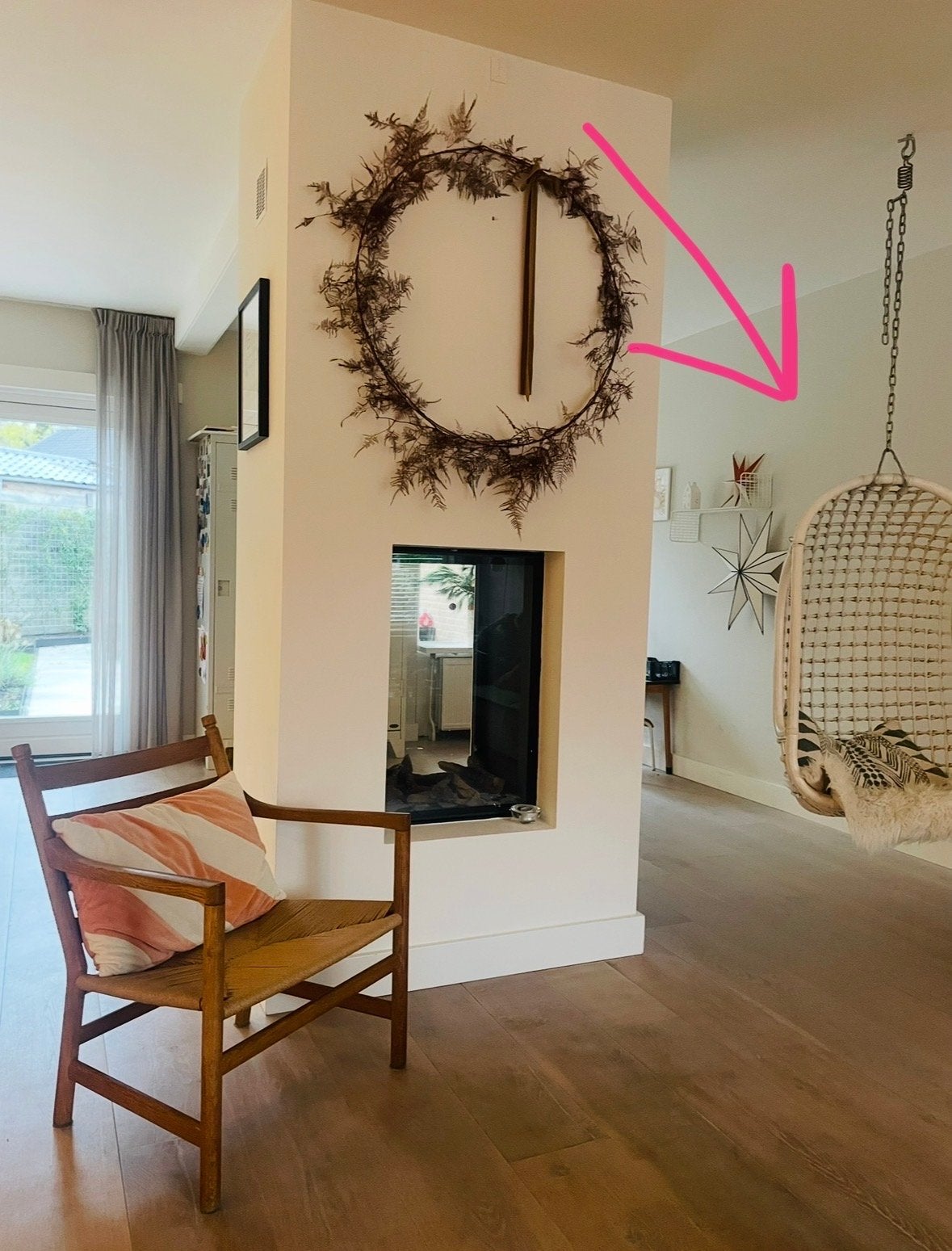 HKliving hangstoel wit - Gebruikt maar netjes, Ophalen, Gebruikt, Wit, Riet of Rotan