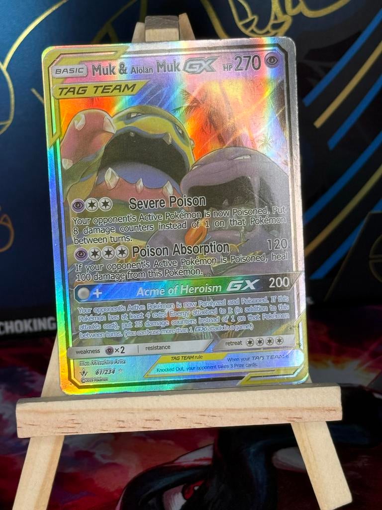 Pokémon Kaart: Muk & Alolan Muk GX (TAG TEAM) 61/234, Ophalen of Verzenden, Zo goed als nieuw, Losse kaart