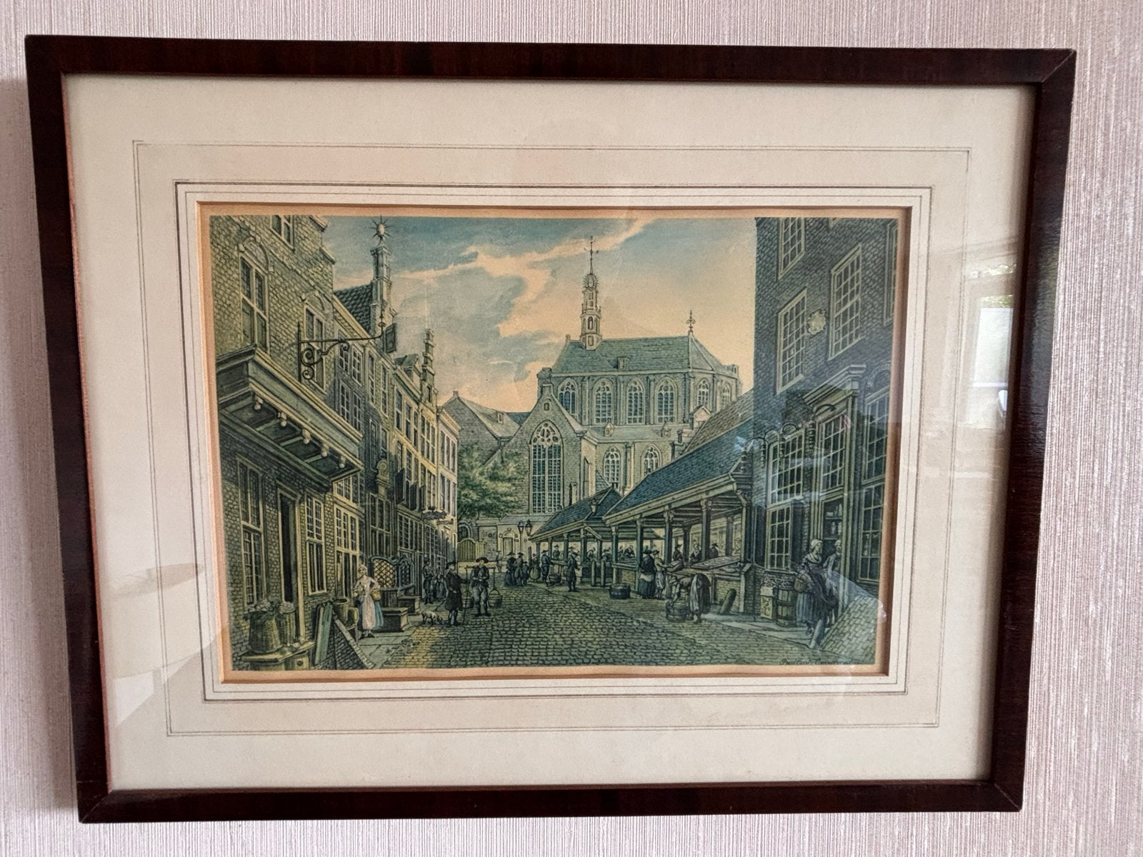 Antieke handgekleurde gravure van Den Haag, Antiek en Kunst, Kunst | Etsen en Gravures, Handgekleurd, 1800 - 1899, Stadsgezicht