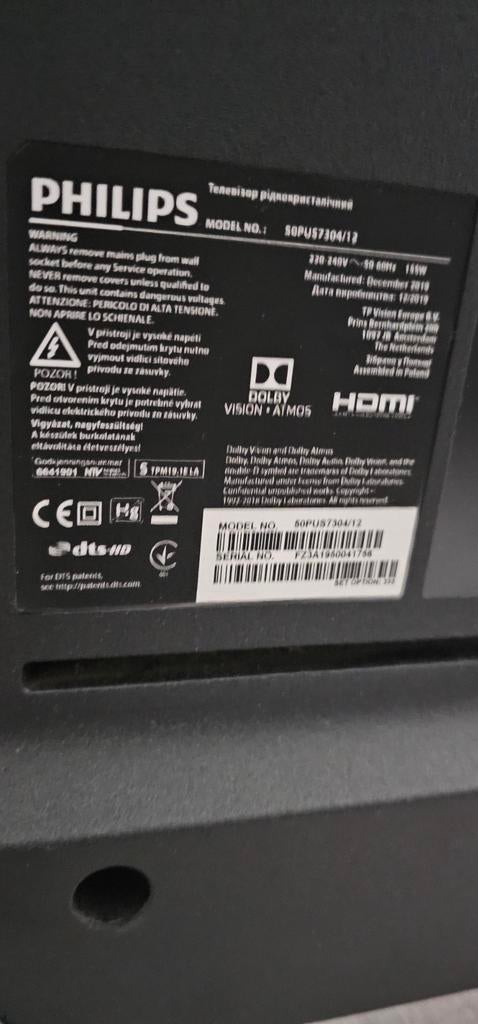 DEFECT TV Philips 50PUS7304/12 Smart TV, Ophalen, 100 cm of meer, 50 Hz, Philips