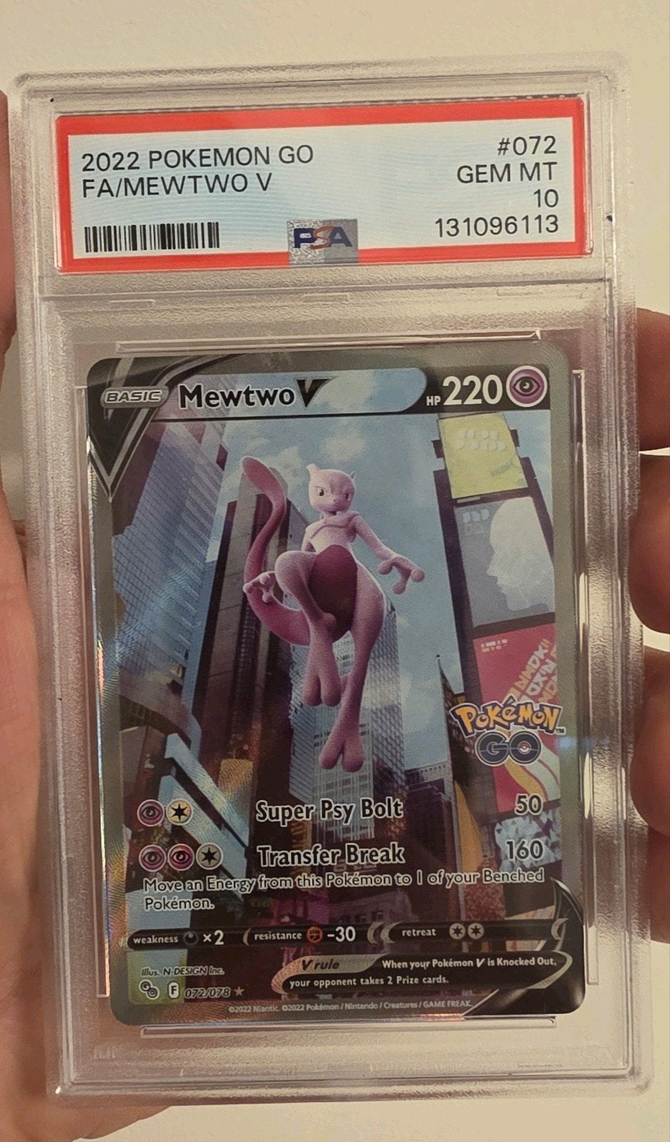 PSA 10 Mewtwo V 072/078 2022 Pokemon Go Full Art, Ophalen of Verzenden